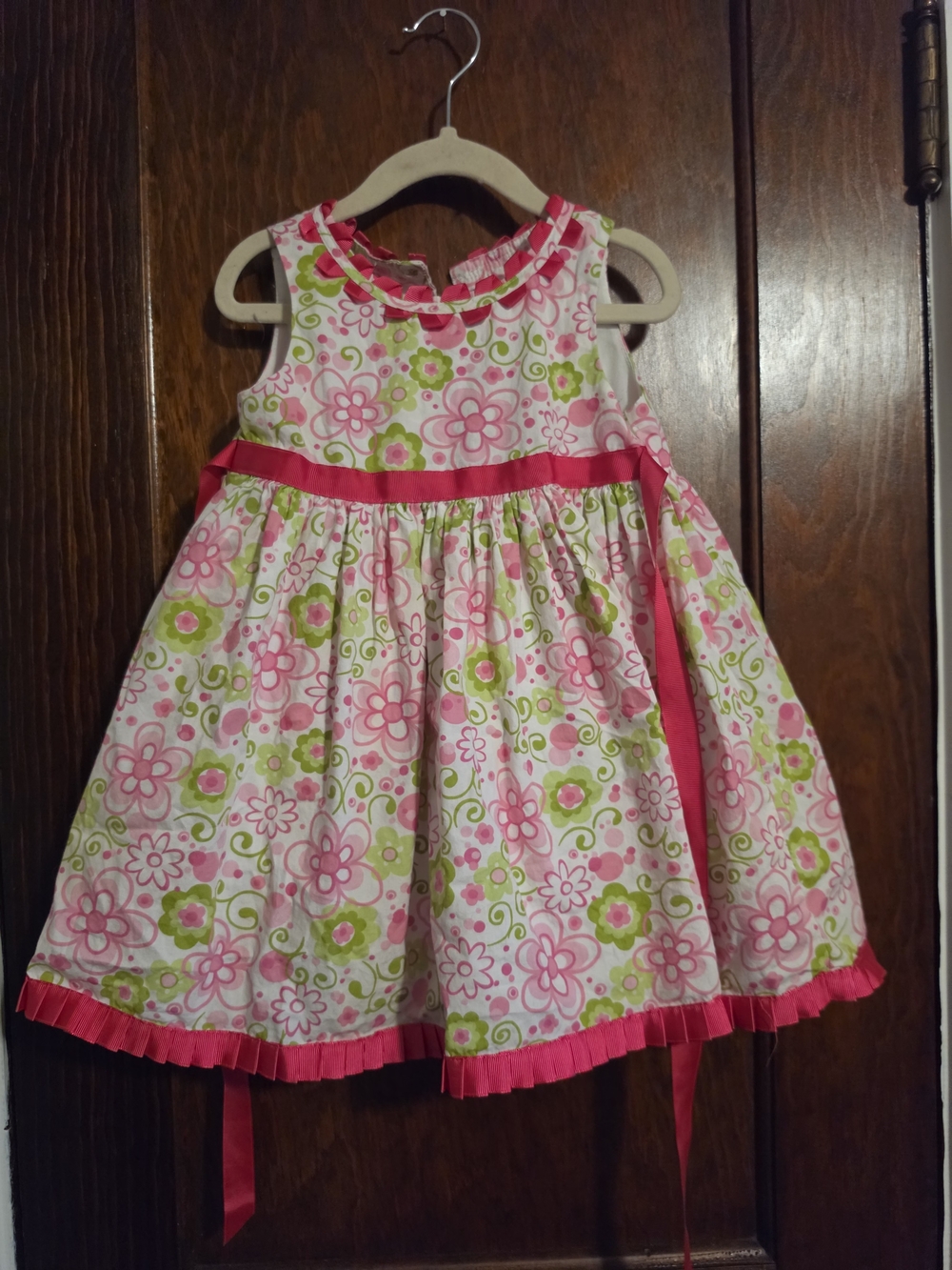 Savannah Pink and Green Floral Ribbon-Trim Dress